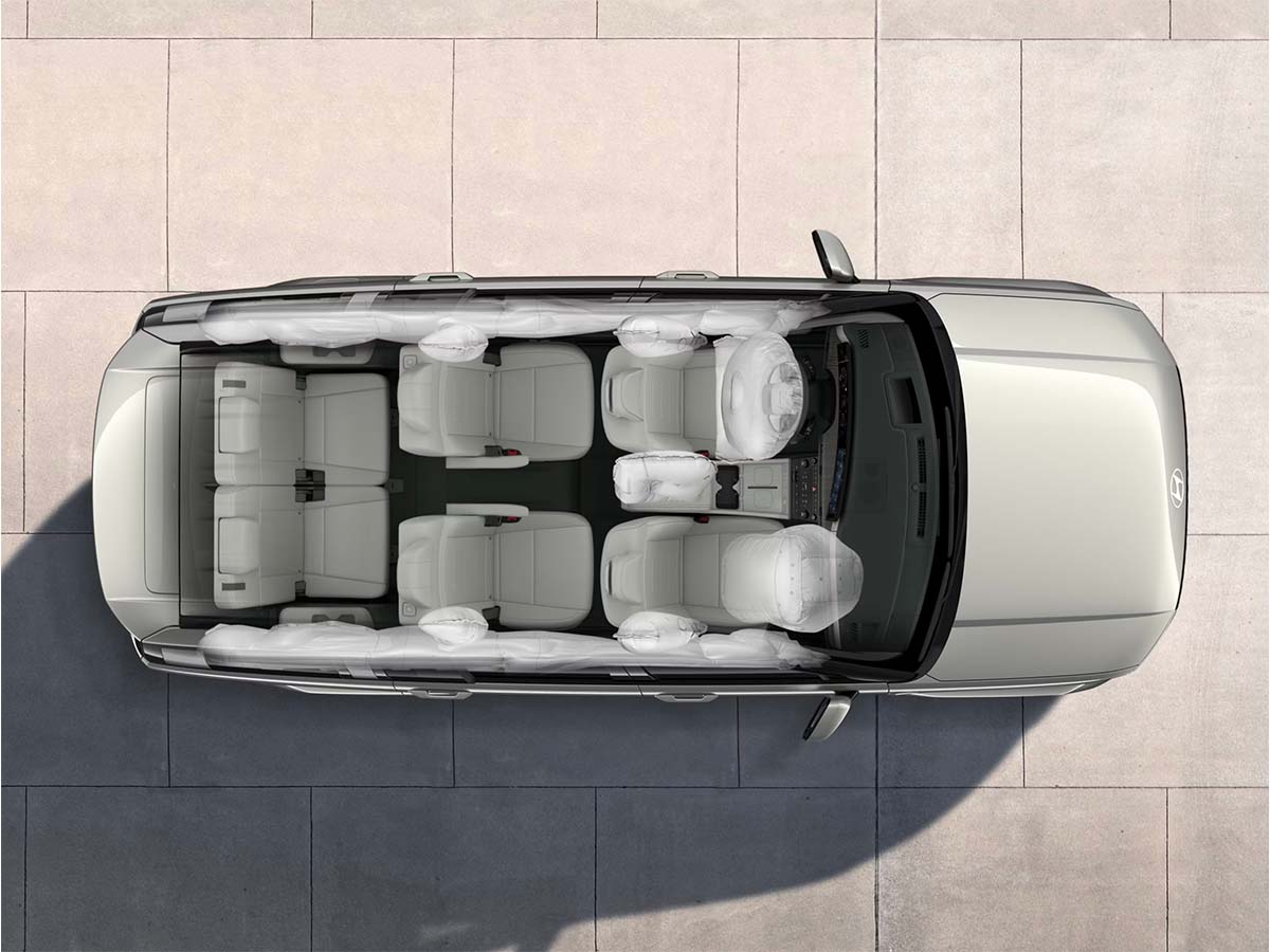 l'intérieur du Hyundai Santa Fe Hybrid vu de haut